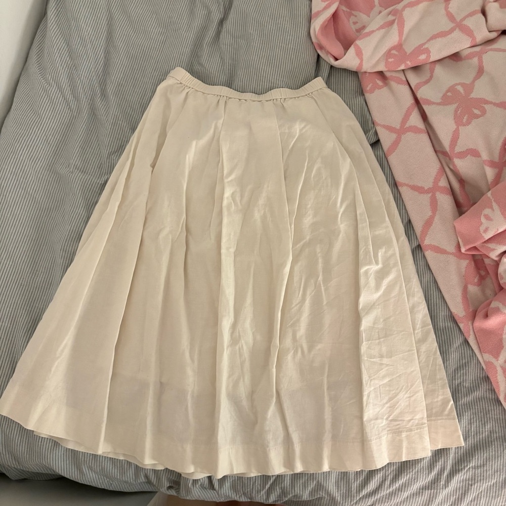 Uniqlo white linen midi Skirt